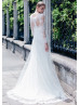 Long Sleeve Boat Neck Beaded White Lace Tulle Wedding Dress Long Sleeve Boat Neck Beaded White Lace Tulle Wedding Dress